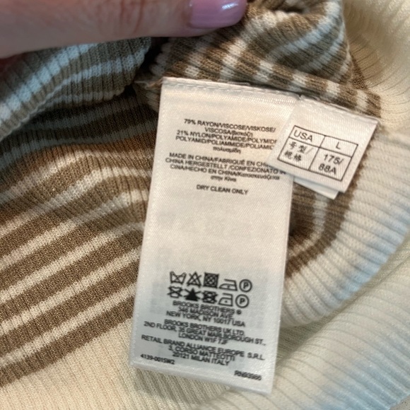 NEW 364 Brooks Brothers Tan/Camel & White Striped S S Pull Over Sweater- Large - Picture 3 of 7